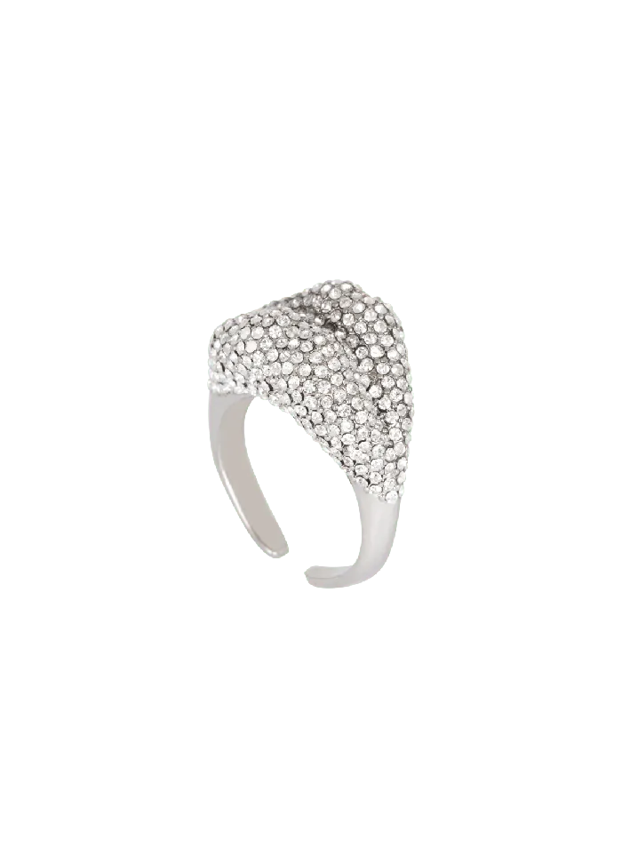 Balmain Fashion Jewelry Men Brass And Crystal Kiss Ring Silver