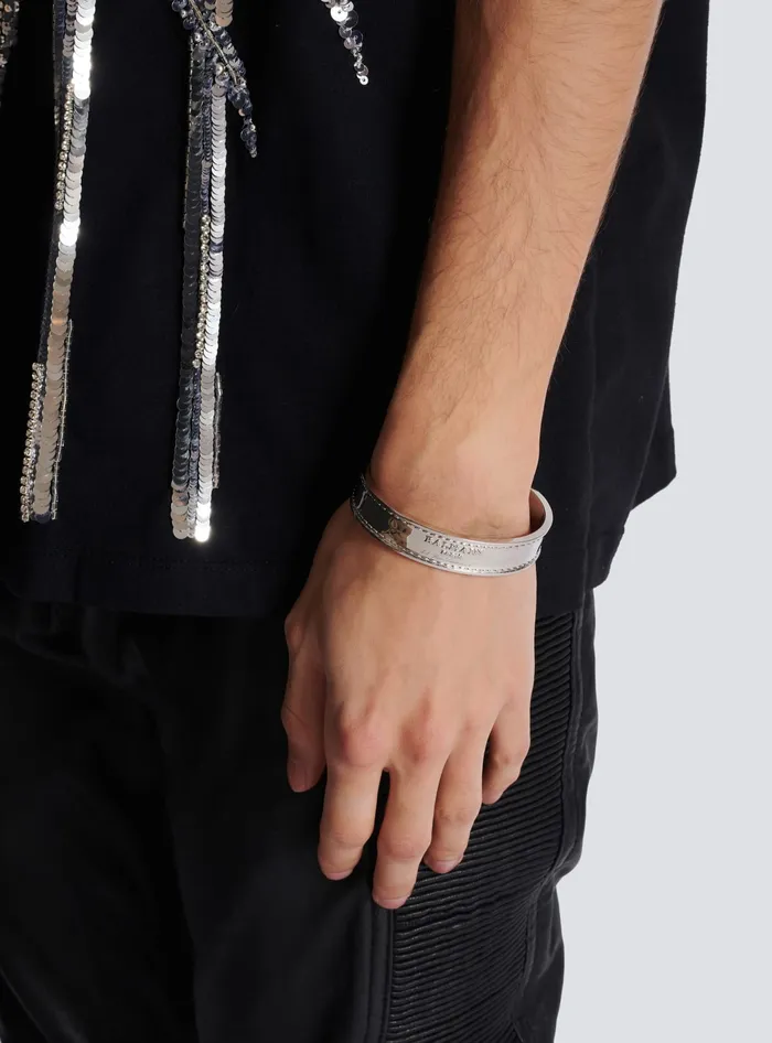 Balmain Fashion Jewelry Men Signature Tubular Brass Bracelet Silver