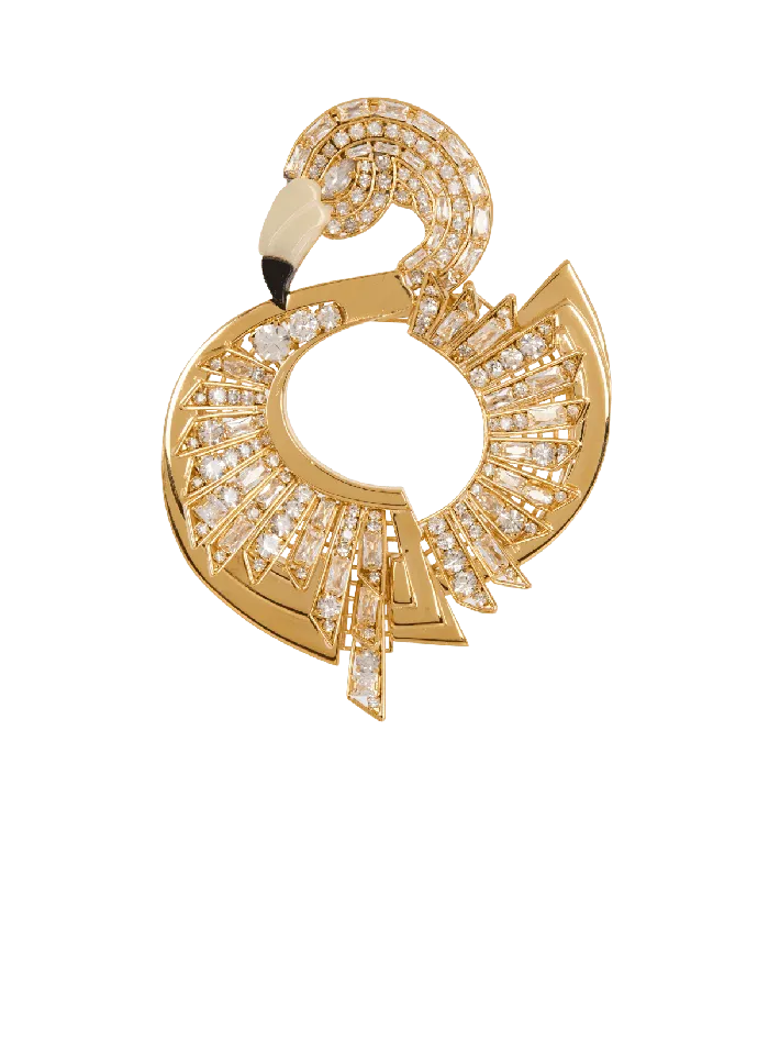Balmain Fashion Jewelry Women Brass And Crystal Flamingo Brooch Gold