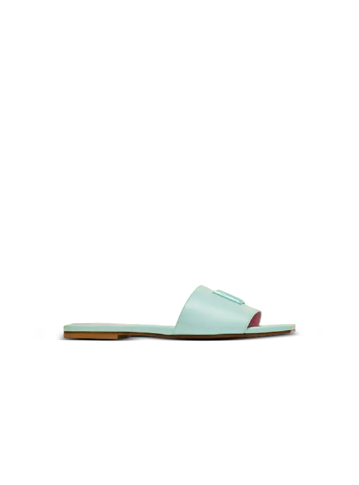 Balmain Flat Shoes Women Dafne PB Mules In Calfskin Blue