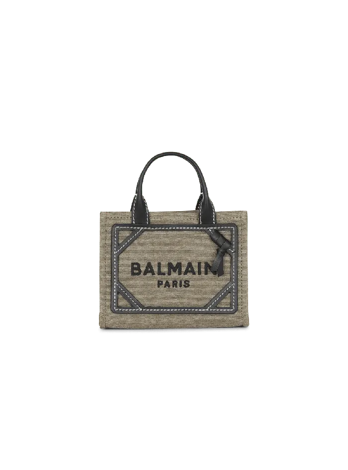 Balmain Handbags Women BArmy Mini Canvas Shopping Bag With Leather Inserts Khaki Balmain Handbags Women BArmy Mini Canvas Shopping Bag With Leather Inserts Khaki
