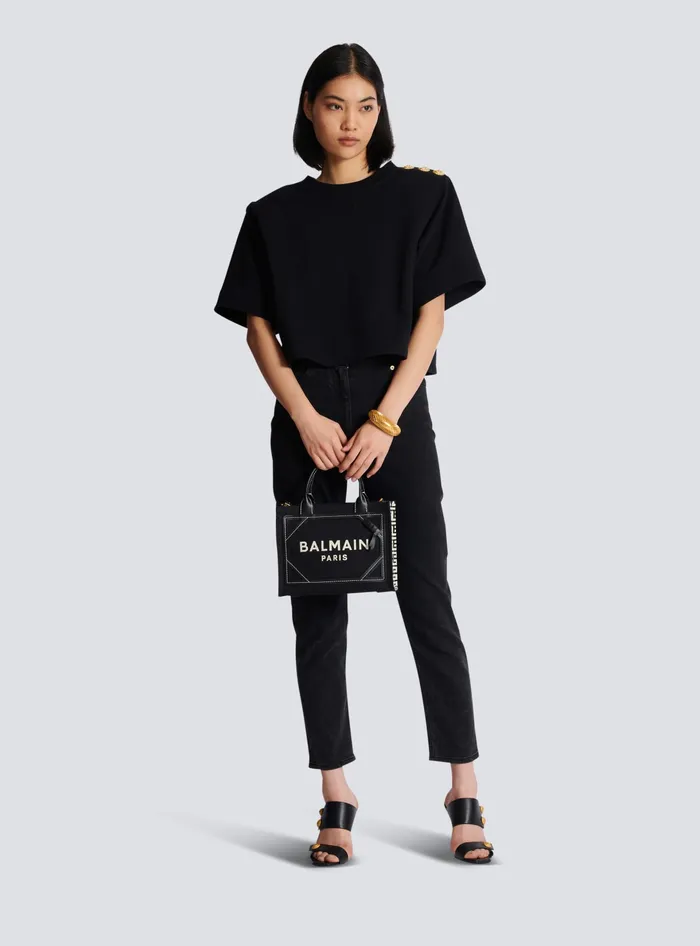 Balmain Handbags Women BArmy Tote Bag In Monogrammed Canvas And Leather Black