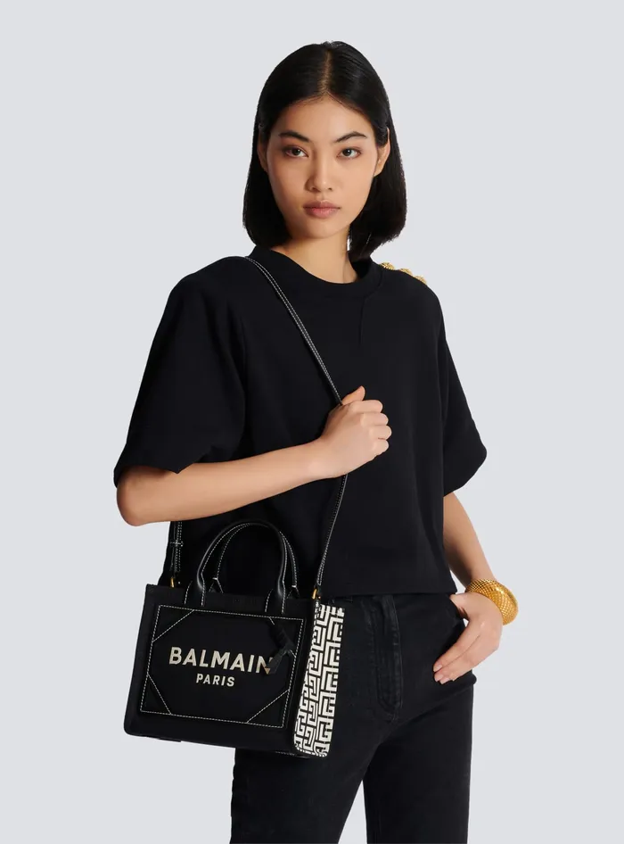 Balmain Handbags Women BArmy Tote Bag In Monogrammed Canvas And Leather Black
