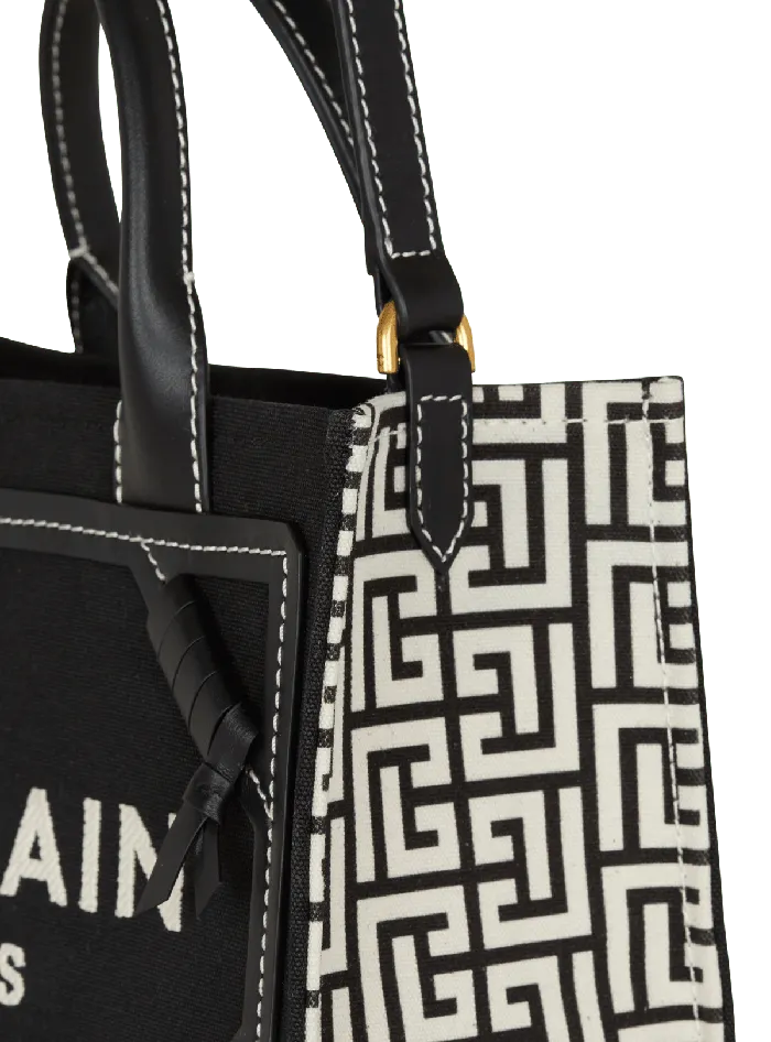 Balmain Handbags Women BArmy Tote Bag In Monogrammed Canvas And Leather Black