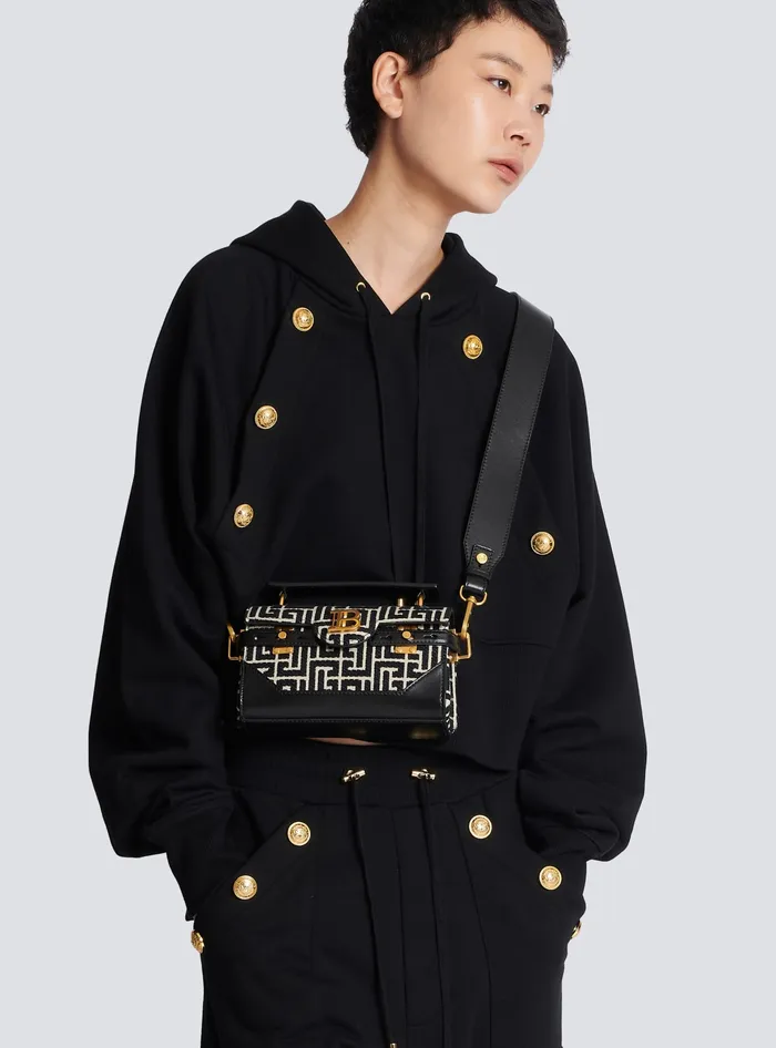 Balmain Handbags Women BBuzz 19 Leather Bag With Jacquard Monogram Black
