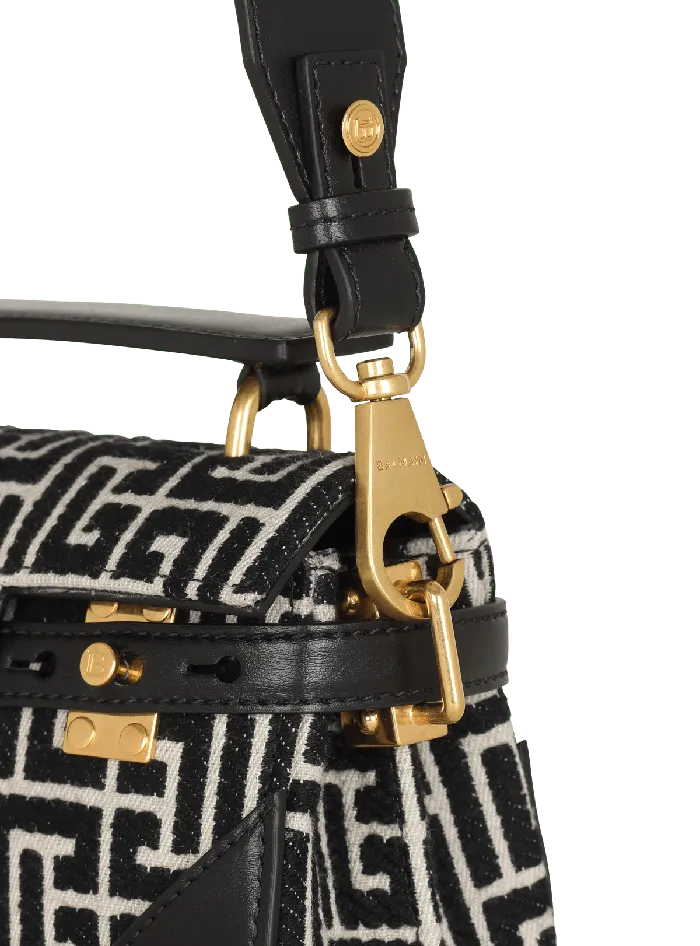 Balmain Handbags Women BBuzz 19 Leather Bag With Jacquard Monogram Black