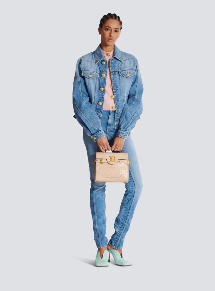 Balmain Handbags Women BBuzz 23 Bag In Crocodileembossed Calfskin Beige