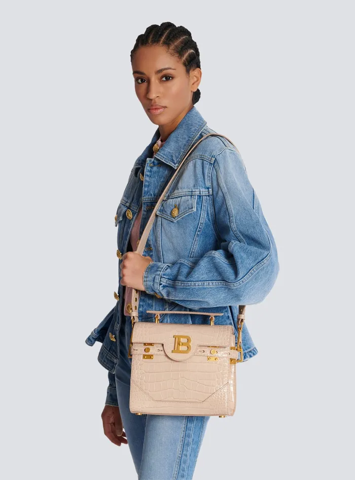 Balmain Handbags Women BBuzz 23 Bag In Crocodileembossed Calfskin Beige