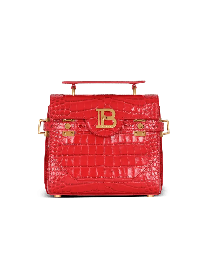 Balmain Handbags Women BBuzz 23 Bag In Crocodileprint Leather Red