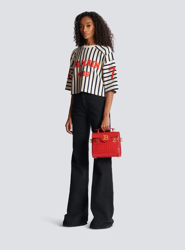 Balmain Handbags Women BBuzz 23 Bag In Crocodileprint Leather Red