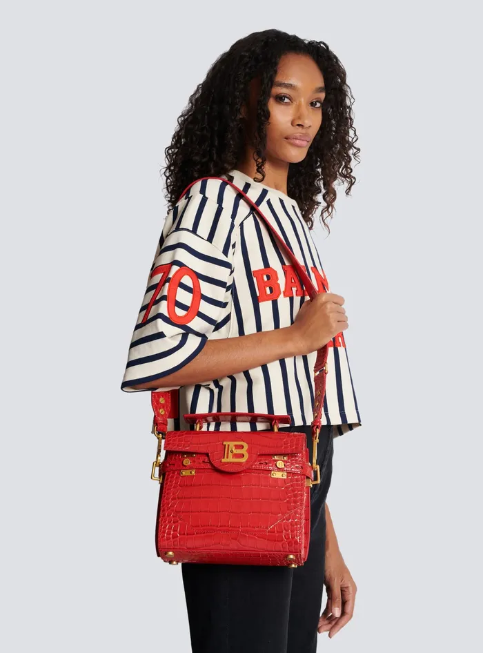 Balmain Handbags Women BBuzz 23 Bag In Crocodileprint Leather Red