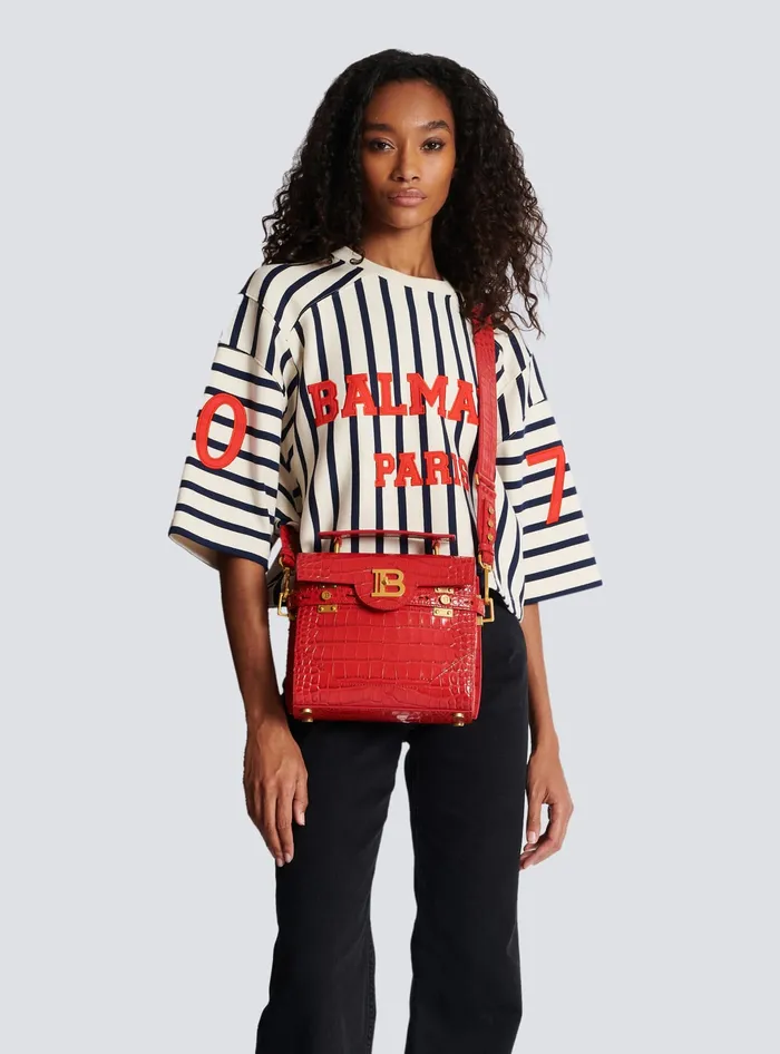 Balmain Handbags Women BBuzz 23 Bag In Crocodileprint Leather Red