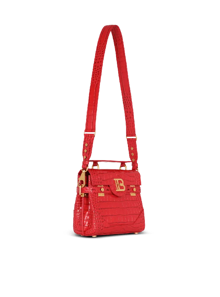 Balmain Handbags Women BBuzz 23 Bag In Crocodileprint Leather Red