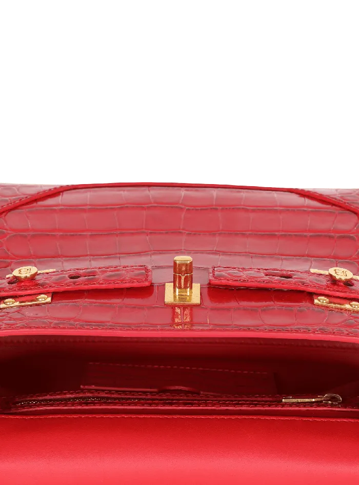 Balmain Handbags Women BBuzz 23 Bag In Crocodileprint Leather Red
