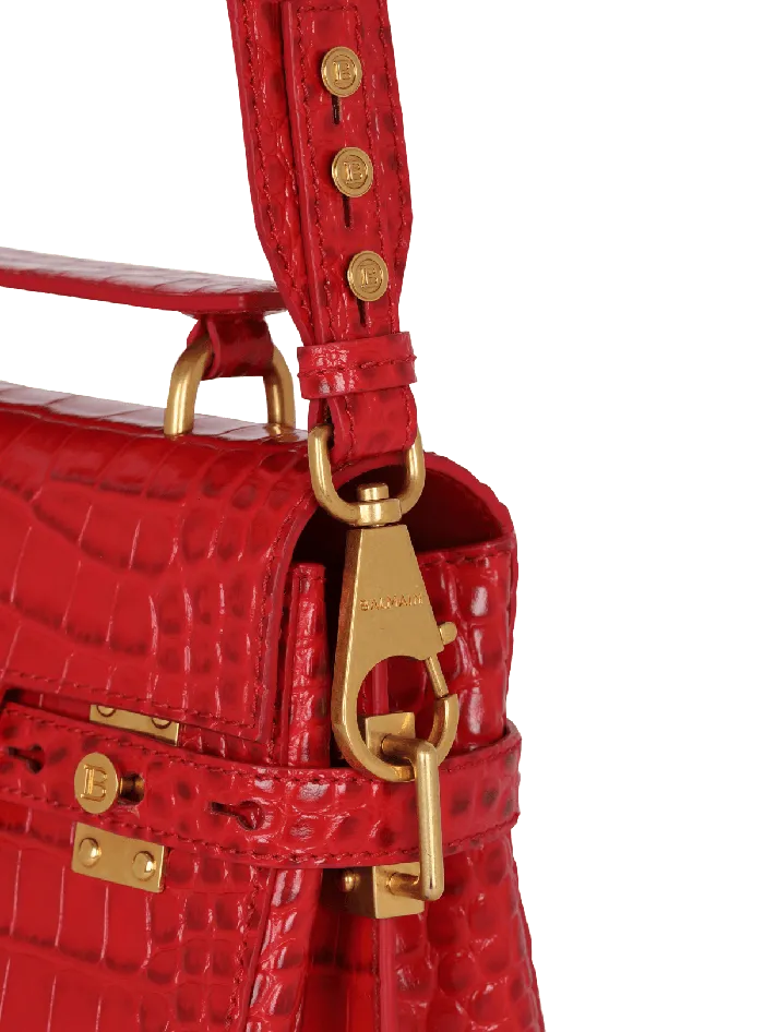 Balmain Handbags Women BBuzz 23 Bag In Crocodileprint Leather Red
