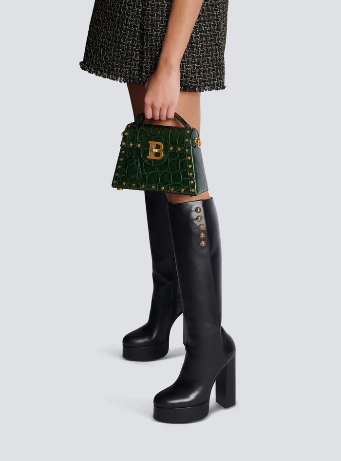 Balmain Handbags Women BBuzz Dynasty Bag In Crocodileprint Leather Green