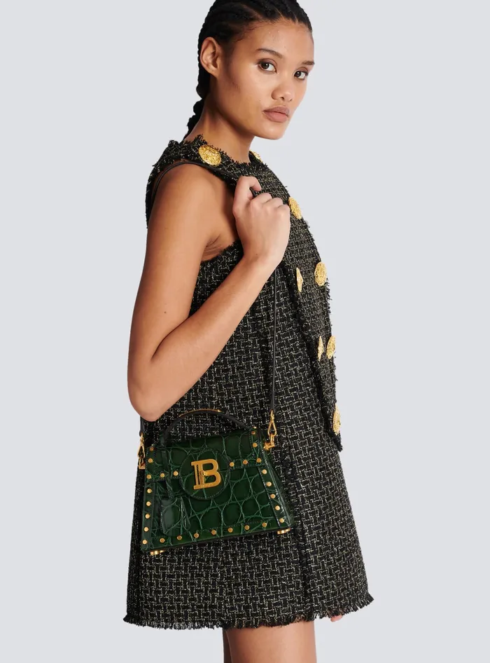 Balmain Handbags Women BBuzz Dynasty Bag In Crocodileprint Leather Green