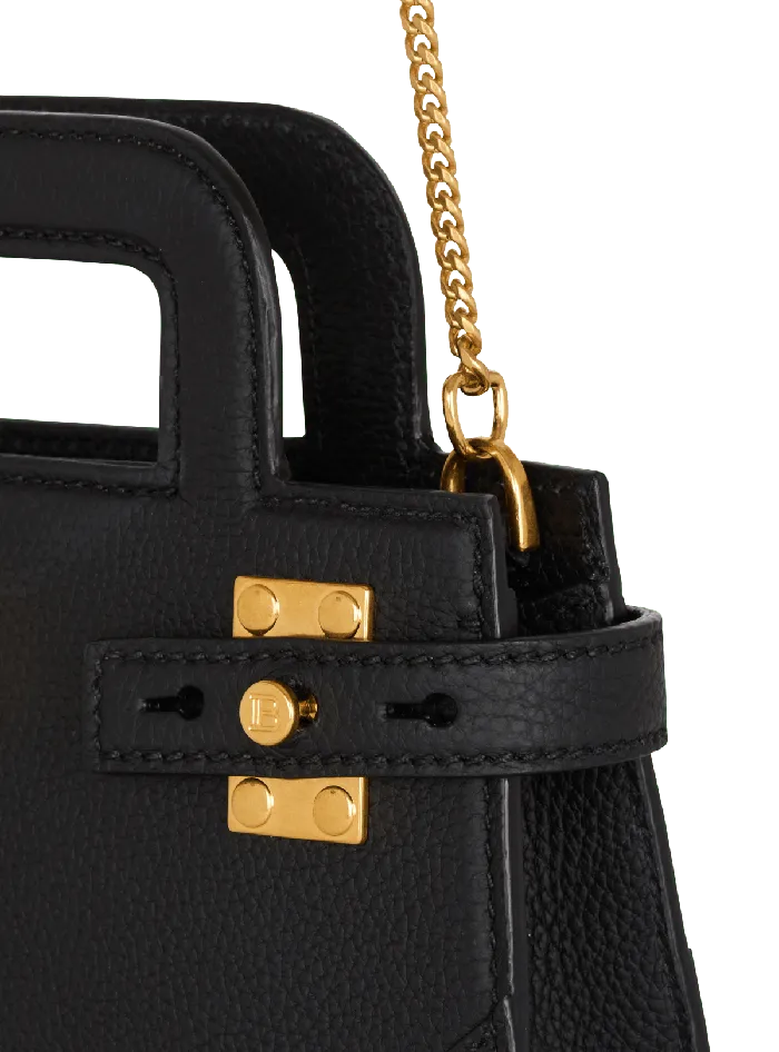 Balmain Handbags Women Small BBuzz Top Handle Bag In Grained Leather Black