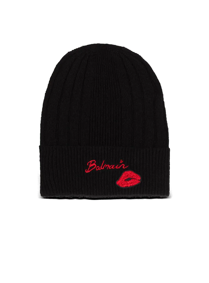 Balmain Hats And Caps Men Ecocashmere Kiss Beanie Black