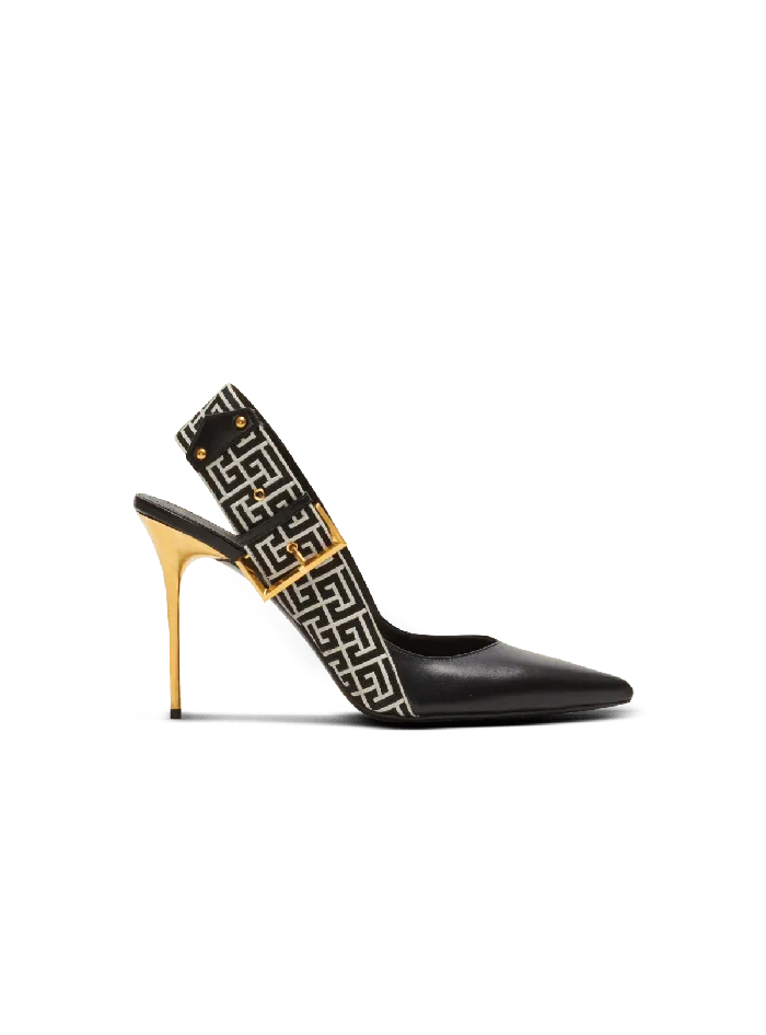 Balmain High Heels and Pumps Women Ruby Monogrammed Leather Slingbacks Black
