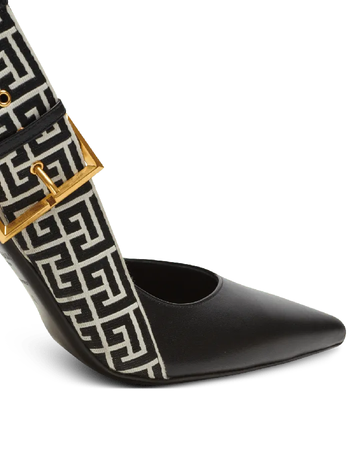 Balmain High Heels and Pumps Women Ruby Monogrammed Leather Slingbacks Black