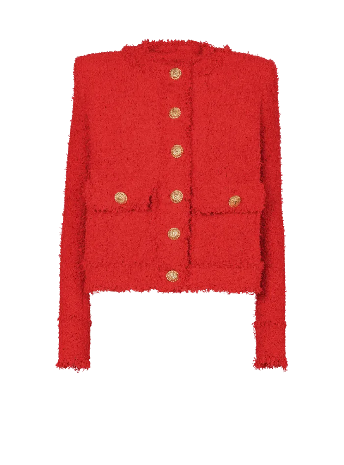 Balmain Jackets And Blazers Women Cropped Tweed Jacket Red