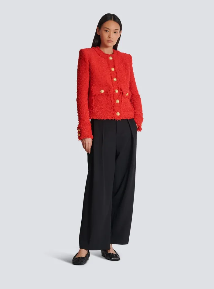 Balmain Jackets And Blazers Women Cropped Tweed Jacket Red