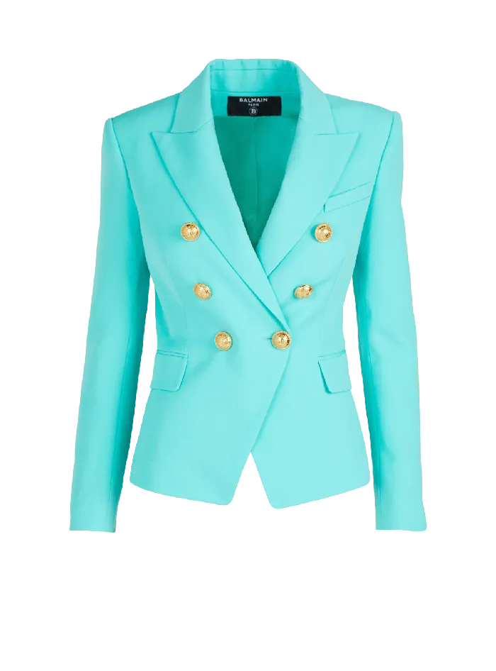 Balmain Jackets And Blazers Women Grain De Poudre 6button Jacket Blue