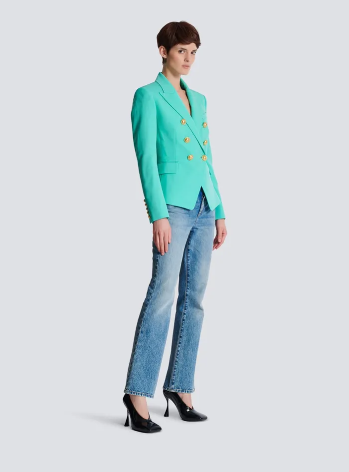 Balmain Jackets And Blazers Women Grain De Poudre 6button Jacket Blue