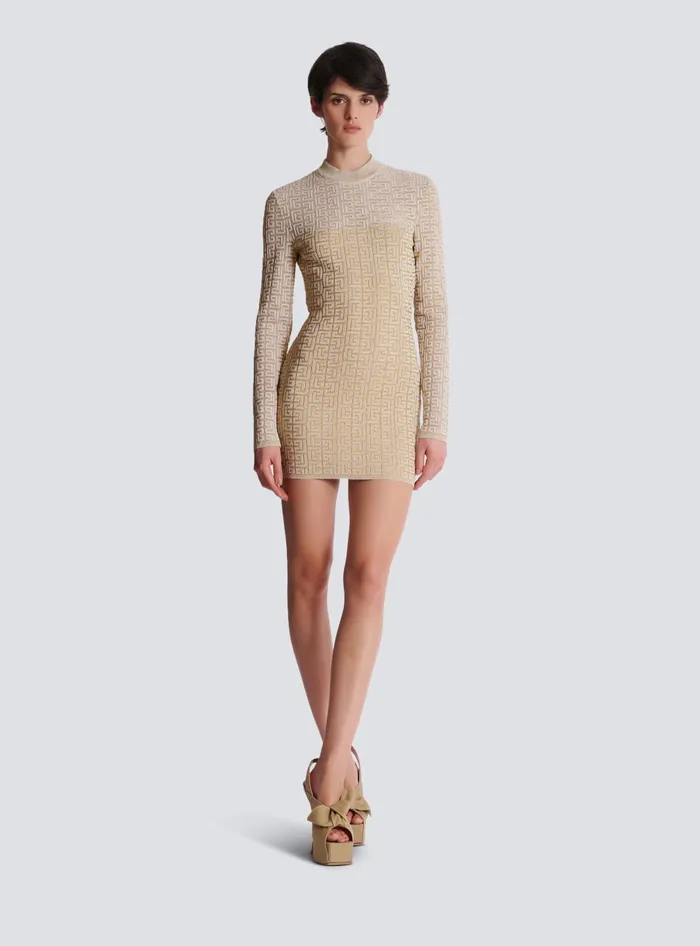 Balmain Knitwear Women PB Labyrinth Knit Dress Beige
