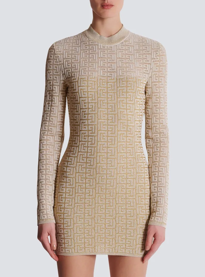 Balmain Knitwear Women PB Labyrinth Knit Dress Beige