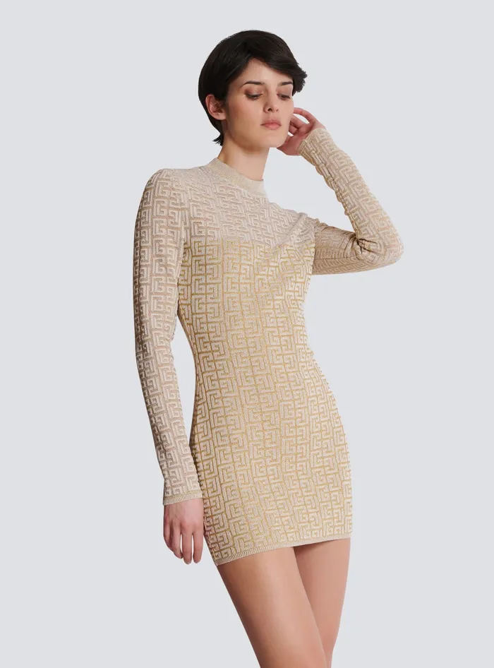 Balmain Knitwear Women PB Labyrinth Knit Dress Beige