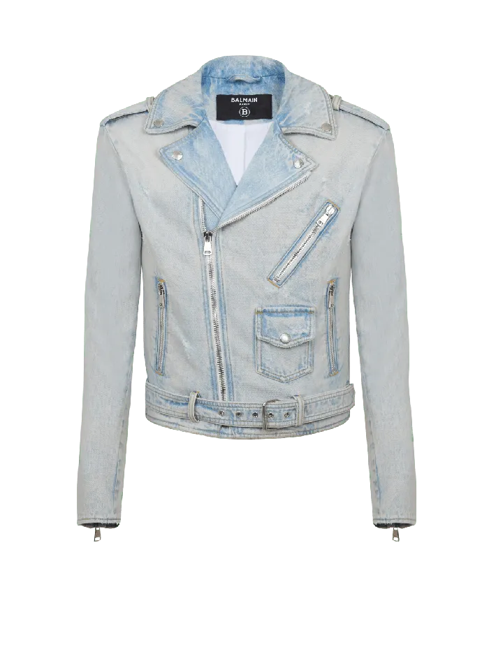 Balmain Outerwear Men Denim Biker Jacket Blue