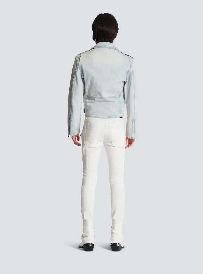Balmain Outerwear Men Denim Biker Jacket Blue