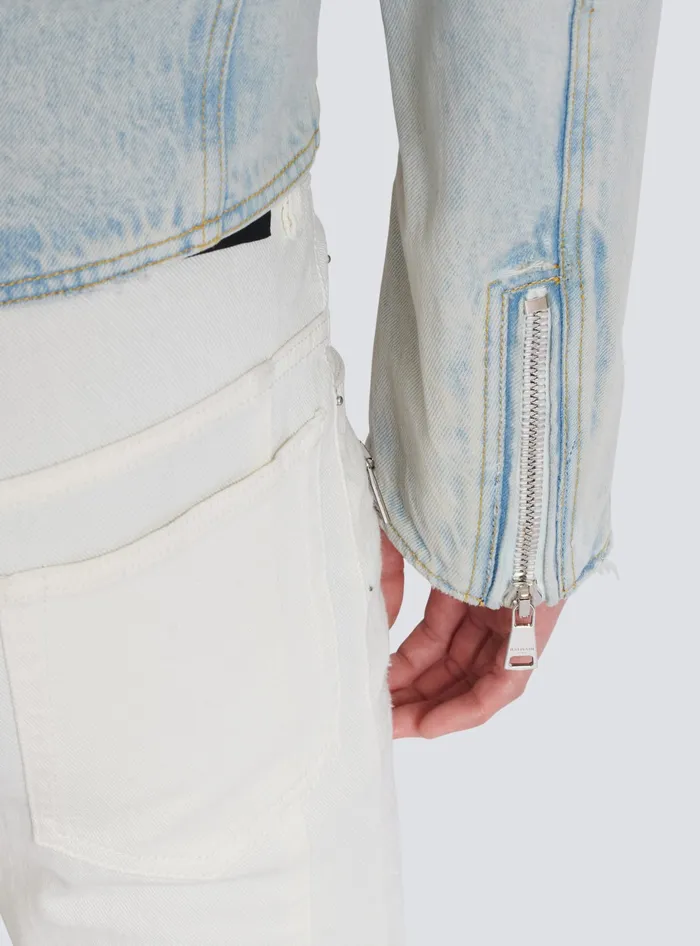Balmain Outerwear Men Denim Biker Jacket Blue
