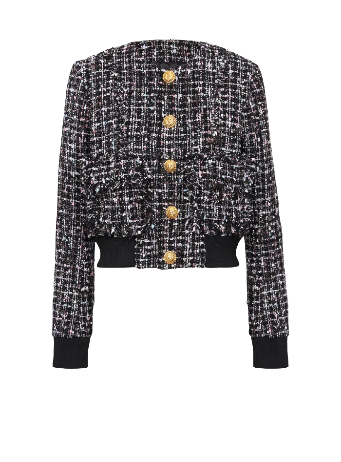 Balmain Outerwear Women Tweed Jacket With Buttons Black