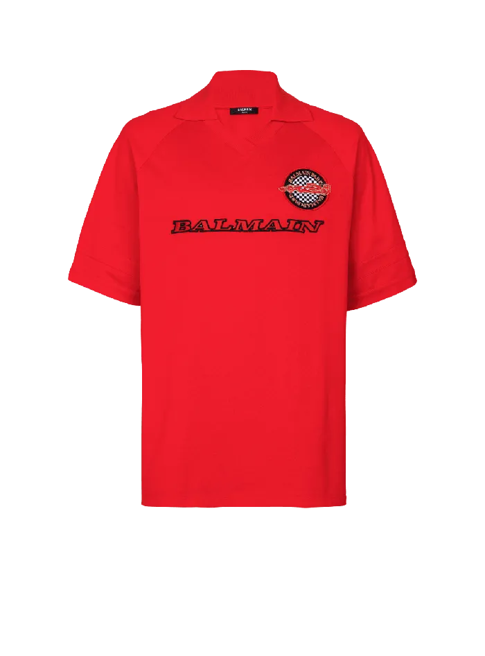 Balmain Shirts And Polos Men Polo Shirt With Racing Embroidery Red