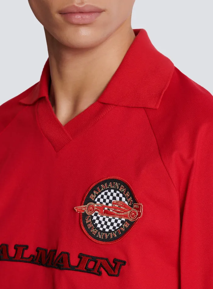 Balmain Shirts And Polos Men Polo Shirt With Racing Embroidery Red