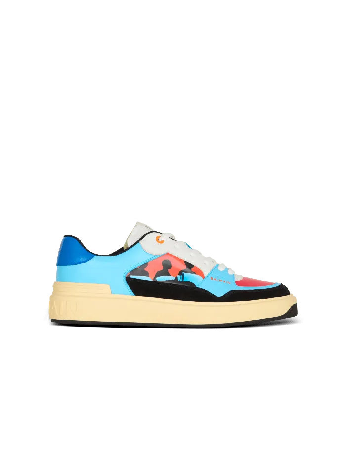 Balmain Sneakers Men Calfskin BCourt Flip Trainers With Prince Gyasi Print Multicolor