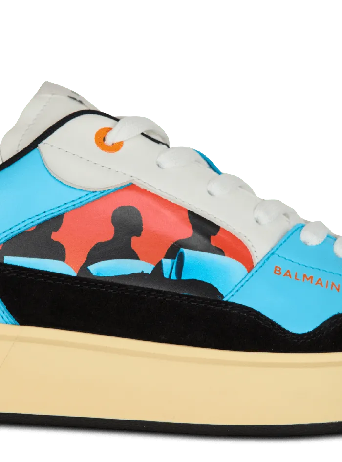Balmain Sneakers Men Calfskin BCourt Flip Trainers With Prince Gyasi Print Multicolor