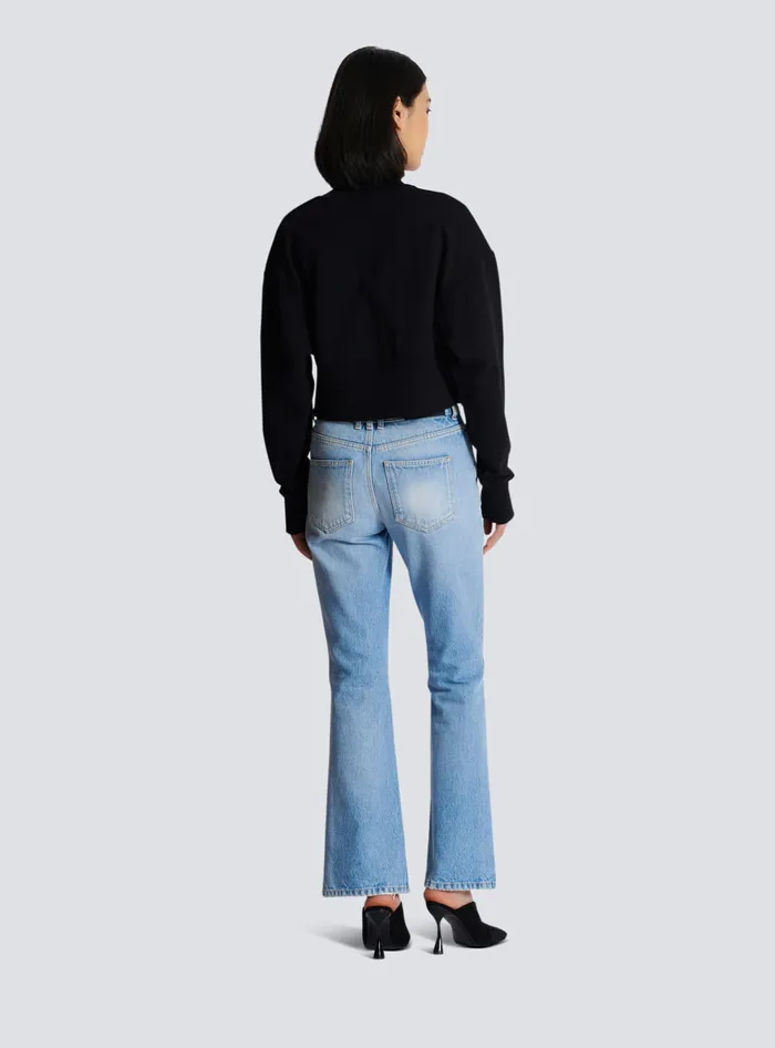 Balmain Sweatshirts Women Cropped Sweatshirt With Paris Print Black