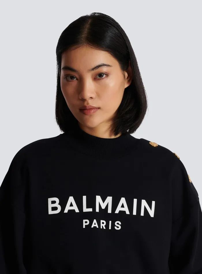 Balmain Sweatshirts Women Cropped Sweatshirt With Paris Print Black