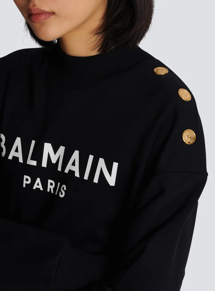 Balmain Sweatshirts Women Cropped Sweatshirt With Paris Print Black