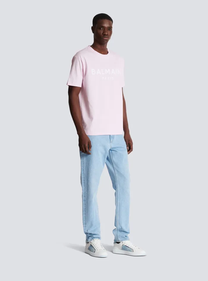 Balmain TShirts Men Printed Paris Shortsleeved Tshirt Pink