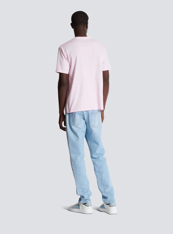 Balmain TShirts Men Printed Paris Shortsleeved Tshirt Pink