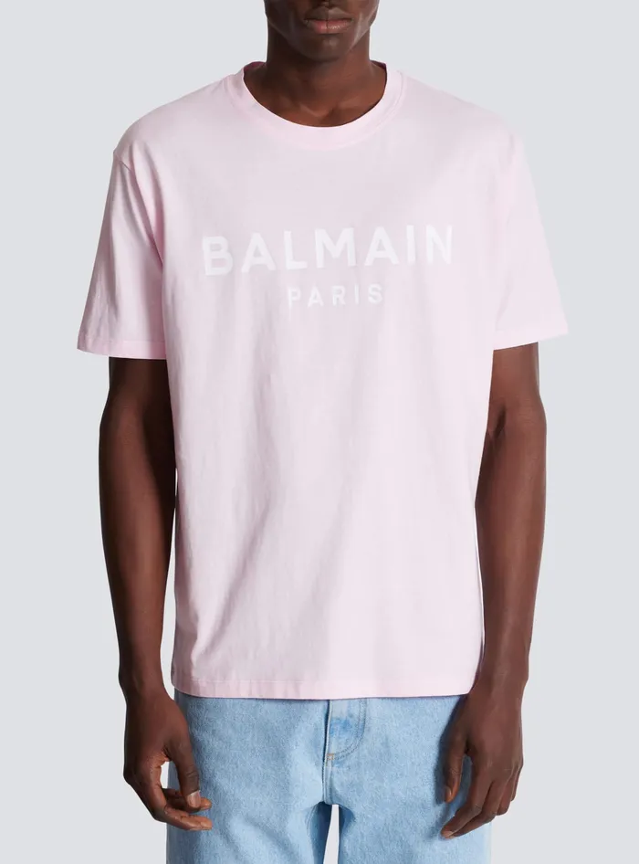 Balmain TShirts Men Printed Paris Shortsleeved Tshirt Pink
