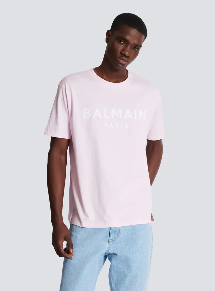 Balmain TShirts Men Printed Paris Shortsleeved Tshirt Pink