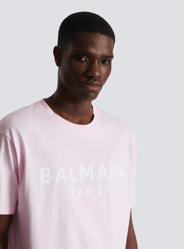 Balmain TShirts Men Printed Paris Shortsleeved Tshirt Pink