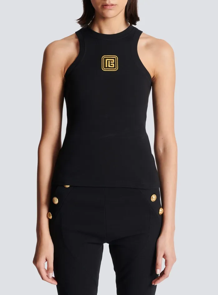 Balmain TShirts Women PB Embroidered Tank Top Black