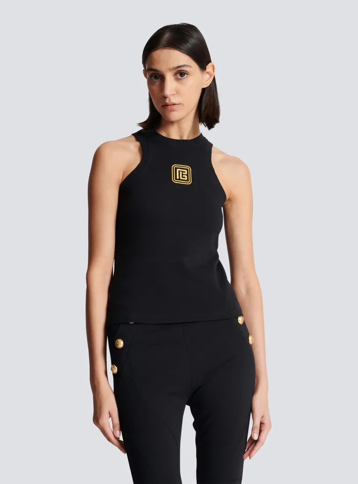 Balmain TShirts Women PB Embroidered Tank Top Black
